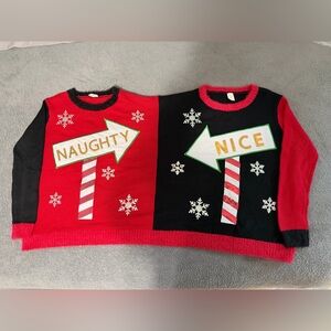 Novelty Christmas Sweater for two. Naughty or Nice